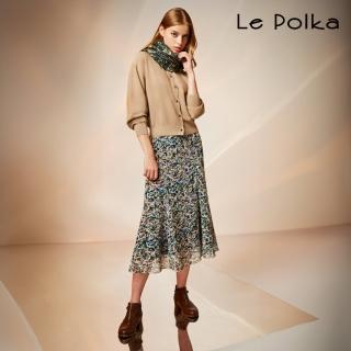 【Le Polka】彩點印花雪紡小魚尾長裙-女