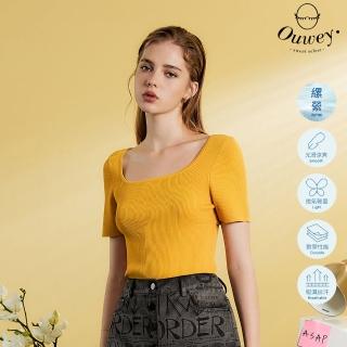 【OUWEY 歐薇】仙氣美背綁結造型針織上衣(黃色；S-M；3222085026)