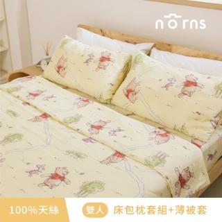 【Norns】小熊維尼100%天絲寢具雙人-床包枕套組+薄被套(迪士尼正版 Tencel天絲萊賽爾纖維 吸濕排汗 寢具)