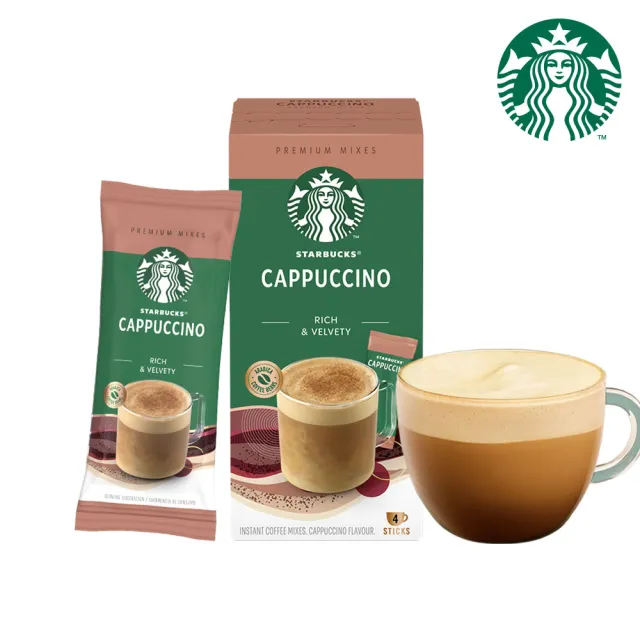 【STARBUCKS 星巴克】特選系列-即溶焦糖瑪奇朵/卡布奇諾/摩卡咖啡/香草4入x4盒(共16入;口味任選)