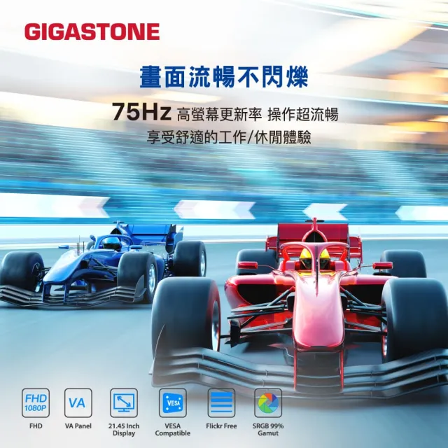 【Gigastone 立達國際】2入組 LA-22FA51 22型VA FHD極窄邊框電腦螢幕(75Hz/HDMI/VGA/1080P/低藍光零閃屏)