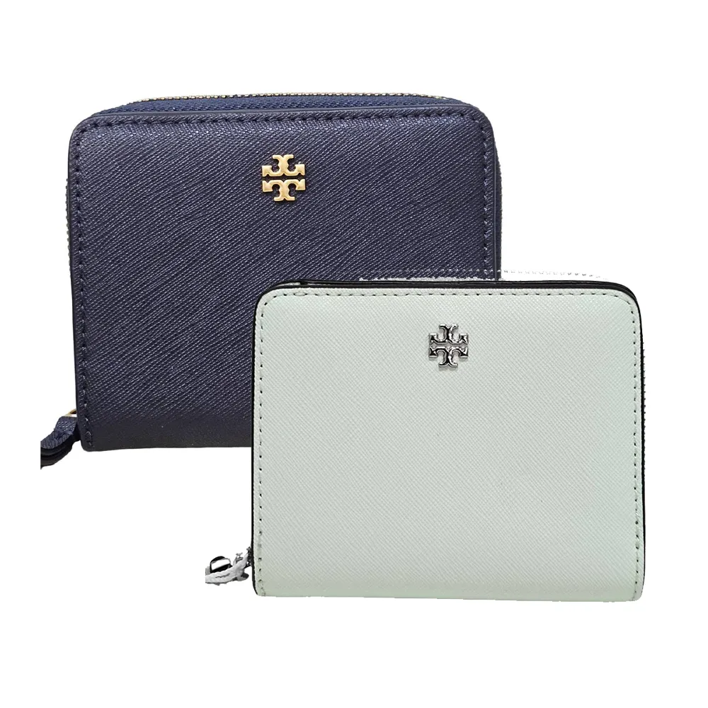 【TORY BURCH】tory burch 十字防刮拉鏈零錢袋短夾  贈原廠紙袋(深藍色/薄荷綠/父親節七夕情人節)