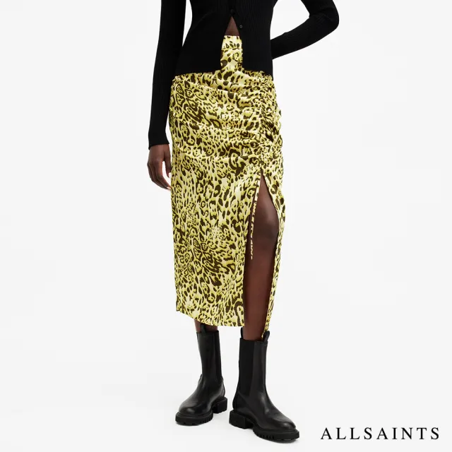 【ALLSAINTS】ALEXIA 豹紋印花開衩中長裙 W008RB(修身版型)