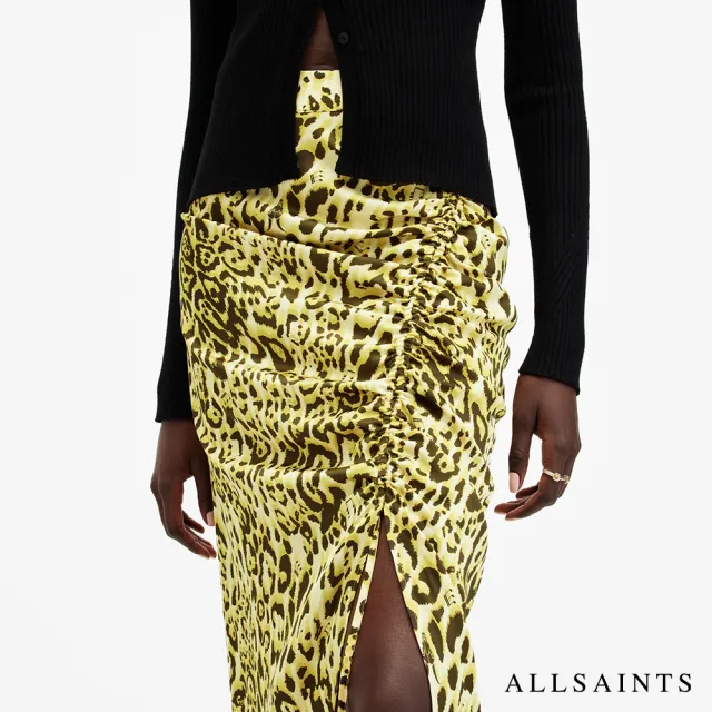 【ALLSAINTS】ALEXIA 豹紋印花開衩中長裙 W008RB(修身版型)