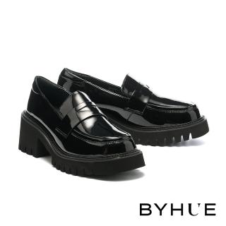 【BYHUE】質感個性液態光感樂福軟芯厚底鞋(黑)
