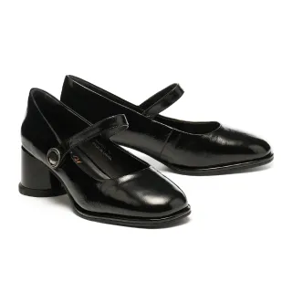 【MISS 21】時髦少女魔鬼氈牛油皮瑪莉珍大頭高跟鞋(黑)