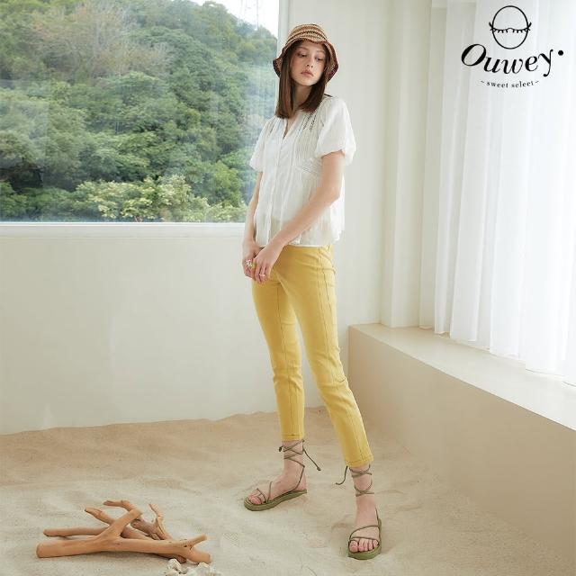 【OUWEY 歐薇】修身俐落九分直筒褲(黃色；S-L；3232396212)