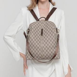 【LEESA】防水後揹包\女包包\大容量後揹包\肩揹包\前揹包\單肩包\防盜揹包\皮革後揹包\莫蘭迪\