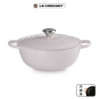 【Le Creuset】典藏琺瑯鑄鐵鍋媽咪鍋 28cm(柔粉紫-鋼頭-內鍋黑)