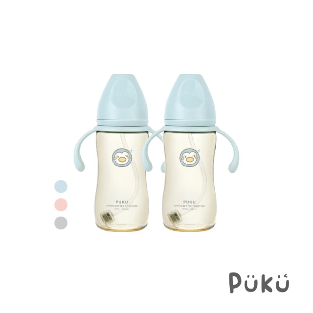 PUKU 藍色企鵝 飽飽歐蕾PPSU寬口防脹練習奶瓶330ml(2入)