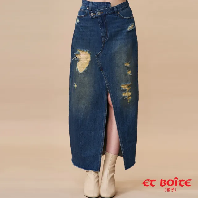 【BLUE WAY】女裝  無彈斜腰頭開衩丹寧落地 長裙-ET BOiTE箱子