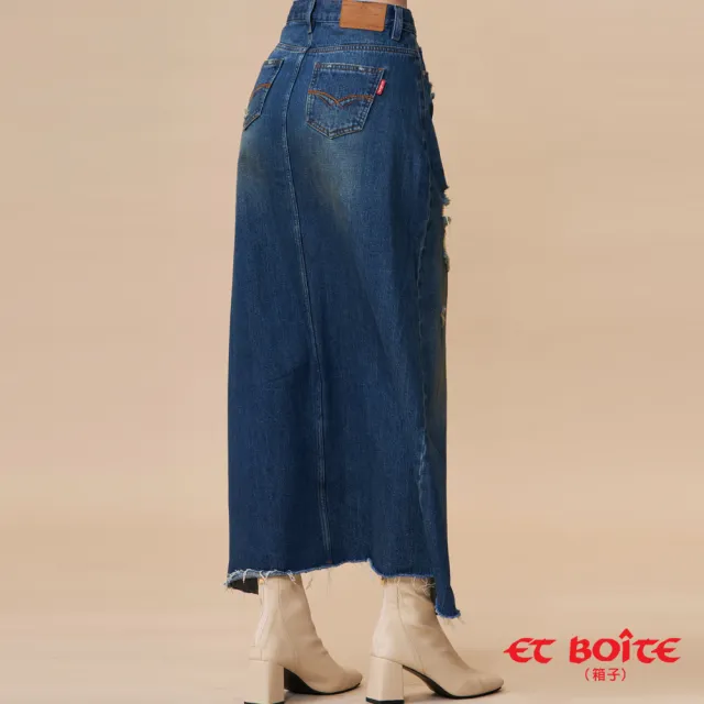 【BLUE WAY】女裝  無彈斜腰頭開衩丹寧落地 長裙-ET BOiTE箱子