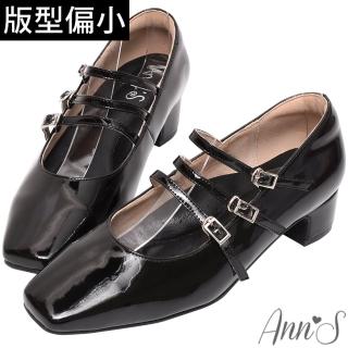 【Ann’S】懂穿搭的小姐姐-三條細帶軟漆皮粗跟方頭瑪莉珍鞋4cm-版型偏小(黑)