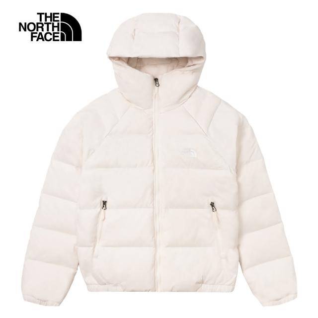 【The North Face 官方旗艦】北面女款米白色WindWall防風連帽羽絨外套｜7QVVQLI(600蓬鬆度)