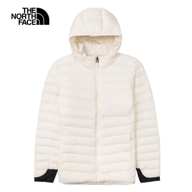 【The North Face 官方旗艦】北面女款米白色DWR防潑水保暖連帽羽絨外套｜89Y4QLI(700蓬鬆度)
