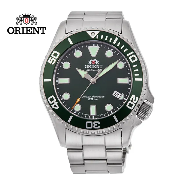 【ORIENT 東方錶】ORIENT 東方錶 WATER RESISTANT系列 200m水鬼潛水錶 鋼帶款 綠水鬼 - 43.4mm(RA-AC0K02E)