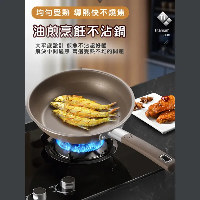 【鍋太后】無塗層不沾黏鈦鍋/鈦合金平底鍋/單柄帶蓋平底鍋(28cm)