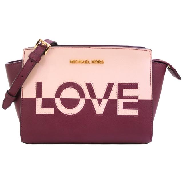 【Michael Kors】LOVE撞色防刮牛皮斜背包(中/兩色選)