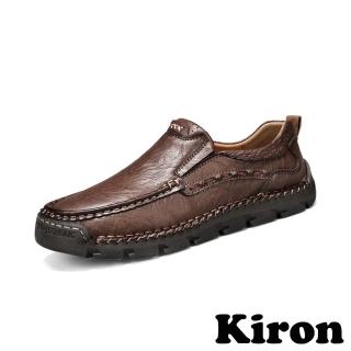【Kiron】休閒樂福鞋/潮流個性手工縫線設計休閒樂福鞋-男鞋(咖)
