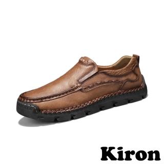 【Kiron】休閒樂福鞋/潮流個性手工縫線設計休閒樂福鞋-男鞋(棕)