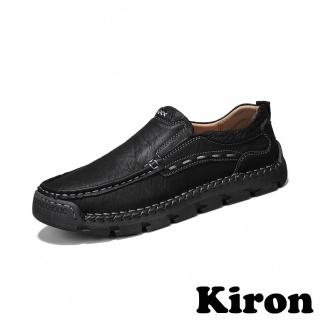 【Kiron】休閒樂福鞋/潮流個性手工縫線設計休閒樂福鞋-男鞋(黑)