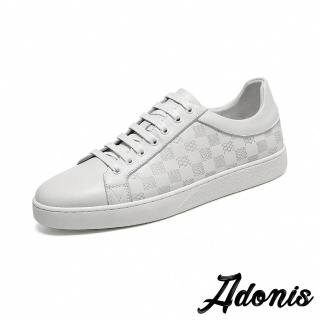 【Adonis】真皮休閒鞋 厚底休閒鞋/全真皮頭層牛皮經典格子設計厚底休閒板鞋-男鞋(白)