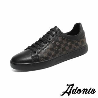 【Adonis】真皮休閒鞋 厚底休閒鞋/全真皮頭層牛皮經典格子設計厚底休閒板鞋-男鞋(黑)