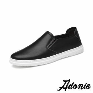 【Adonis】真皮板鞋 牛皮板鞋/真皮頭層牛皮純色百搭休閒板鞋-男鞋(黑)