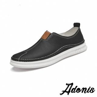 【Adonis】真皮樂福鞋 牛皮樂福鞋/全真皮頭層牛皮時尚拼接休閒樂福鞋-男鞋(黑)