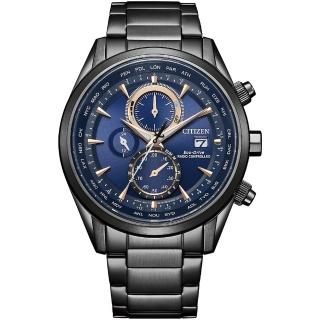 【CITIZEN 星辰 官方授權】光動能電波萬年曆三眼計時手錶-43mm 情人節 禮物(AT8265-81L)