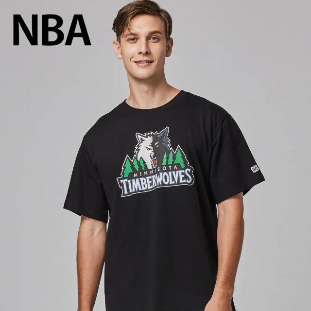 【NBA】全球獨家款 Mitchell & Ness-明尼蘇達灰狼隊-隊徽LOGO經典印花短T(黑色)