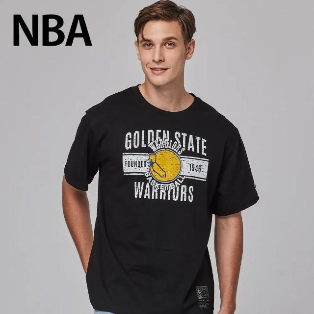 NBA 全球獨家款Mitchell&Ness-金州勇士-隊徽LOGO經典印花短T 黑色