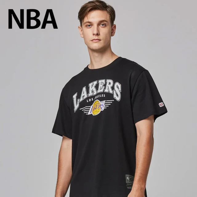 NBA 全球獨家款Mitchell&Ness-洛杉磯湖人-隊徽LOGO經典印花短T(黑色)