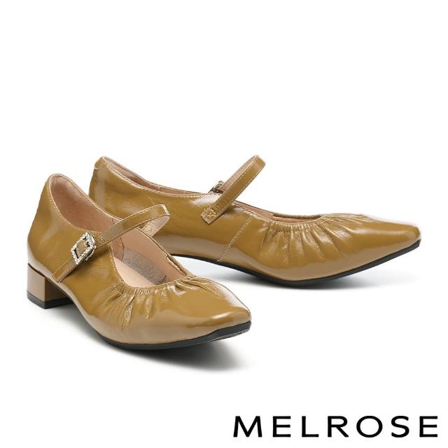 【MELROSE】美樂斯 氣質鑽釦全真皮瑪莉珍小方頭Q軟娃娃低跟鞋(綠)