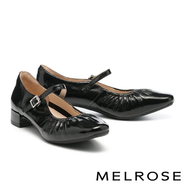 【MELROSE】美樂斯 氣質鑽釦全真皮瑪莉珍小方頭Q軟娃娃低跟鞋(黑)