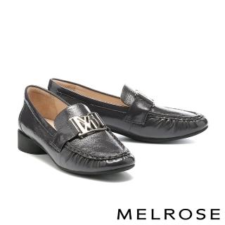 【MELROSE】美樂斯 俐落飾釦造型牛漆皮樂福低跟鞋(深灰)