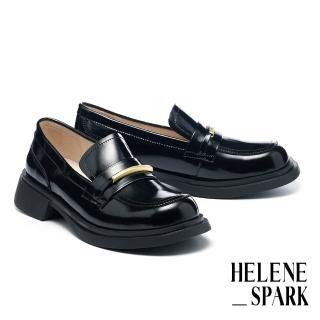 【HELENE SPARK】復古知性長型釦全真皮樂福厚底鞋(黑)