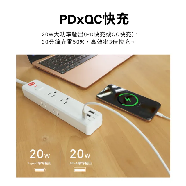 【PX 大通-】3年保固Type C USB網路最低價電源延長線1開6插4尺1.2米插座1切6座1.2m4尺(台灣製造POL-161P)