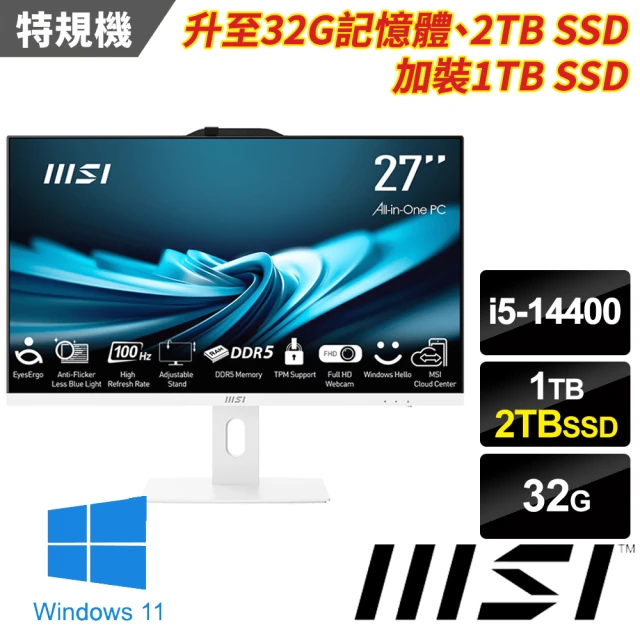 MSI 微星 27型i5十核液晶特仕電腦(PRO AP272P 14M-633TW-SP7/i5-14400/32G/2TB+1TB SSD/W11)