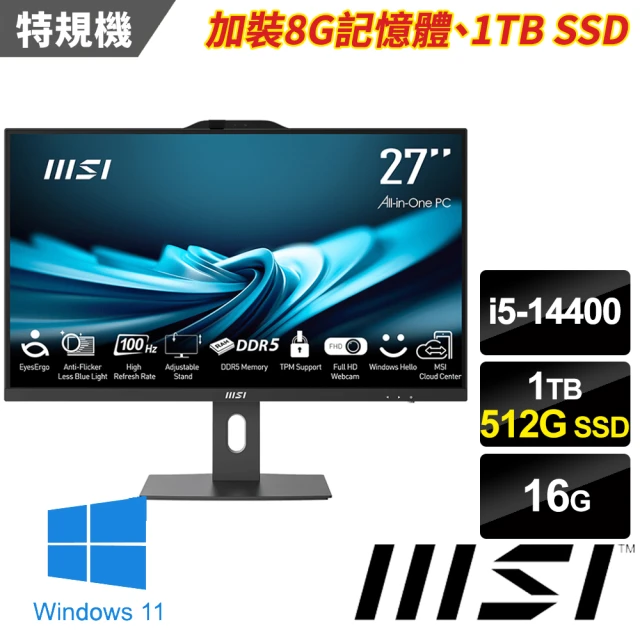 MSI 微星 27型i5十核液晶特仕電腦(PRO AP272P 14M-632TW-SP2/i5-14400/16G/512G+1TB SSD/W11)