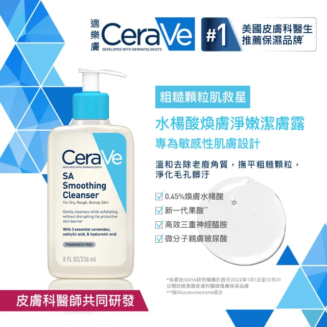 【CeraVe 適樂膚】限時特談雙入組★水楊酸煥膚淨嫩潔膚露 473ml X2(改善粗糙顆粒)