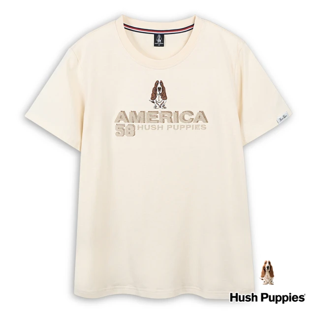 Hush Puppies 男裝 T恤 經典品牌英文立體感繡花刺繡狗T恤(淺卡其 / 44111501)