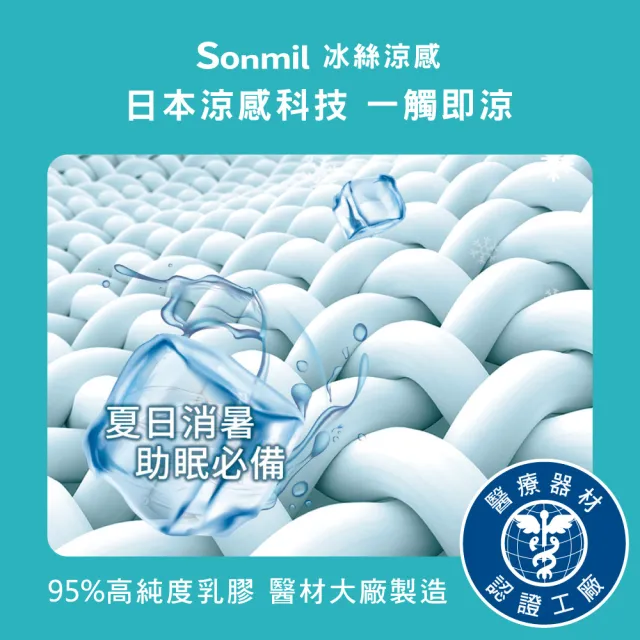 【sonmil】冰絲涼感雙效95%高純度乳膠床墊3.5尺10cm單人加大床墊 吸濕排汗(頂級先進醫材大廠)