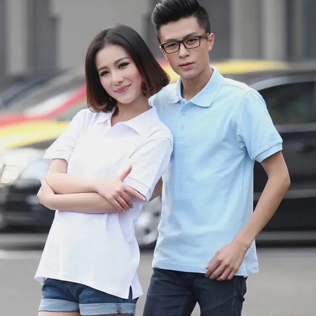 【LEESA】全棉POLO\上衣\襯衫領\POLO衫\翻領短袖\黑色POLO衫\素面POLO\團衣\上班穿搭\情侶