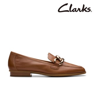 【Clarks】女鞋 Sarafyna Iris 金屬鍊釦真皮平底女鞋 樂福鞋(CLF79793D)
