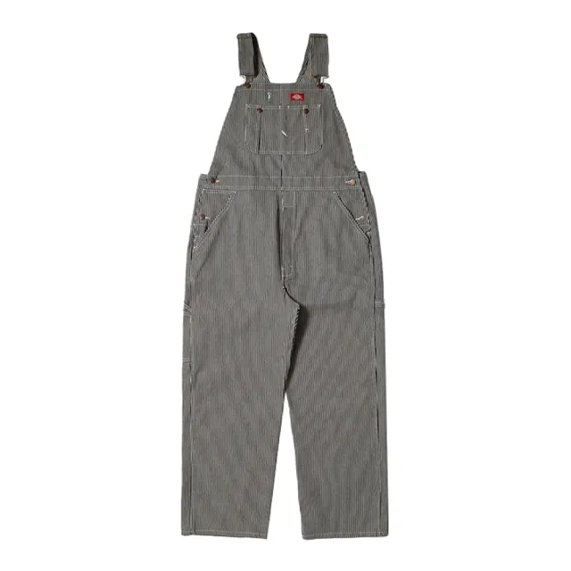 【Dickies】男款藍白條紋純棉工裝多口袋設計吊帶長褲｜DK011786A40