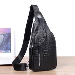 【巴黎精品】現貨+預購 胸包真皮斜揹包(鱷魚紋牛皮壓紋多口袋男包包a1hi42)