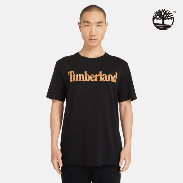 【Timberland】男款黑色迷彩文字短袖T恤(A2Q72001)