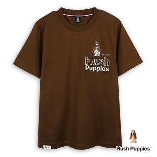 【Hush Puppies】男裝 T恤 簡約立體鋼印品牌英文刺繡狗T恤(咖啡 / 44111107)