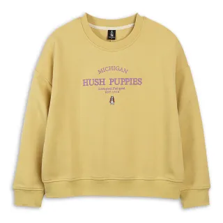 【Hush Puppies】女裝 上衣 簡約配色品牌英文刺繡小狗寬版上衣(淺黃 / 44210101)